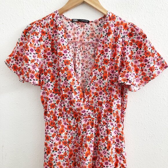 ZARA Floral Print Short Sleeves Mini Dress Size Small - Picture 6 of 11
